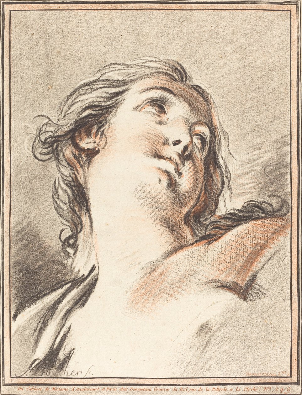 Hodet til en kvinne som ser opp av Gilles Demarteau, the Elder after François Boucher