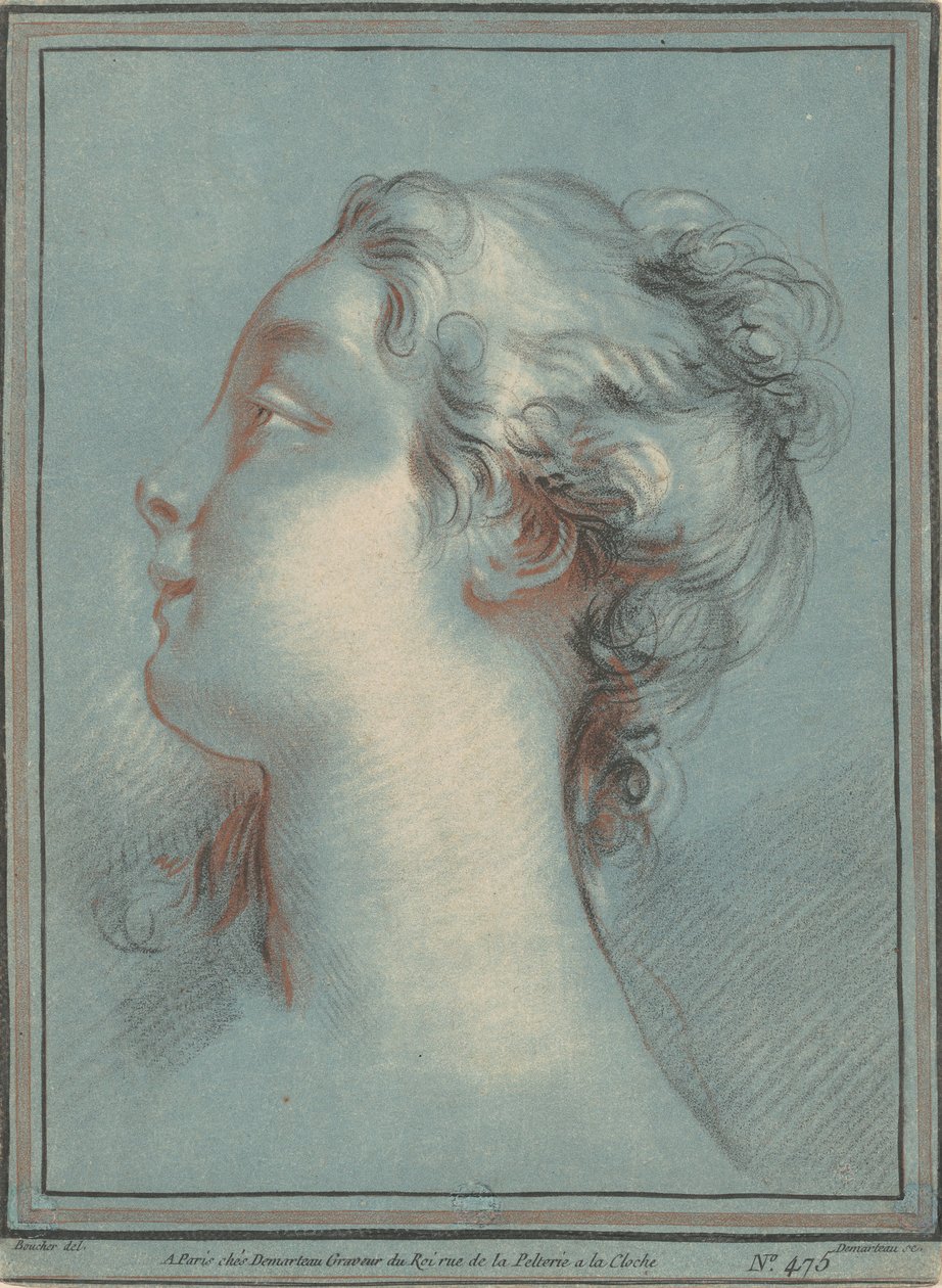 Leder for en ung kvinne som vender mot venstre av Gilles Demarteau, the Elder, after François Boucher