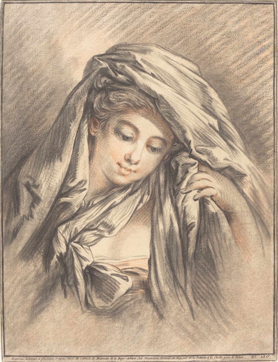 Ung kvinne med hodet dekket av Gilles Demarteau, the Elder after François Boucher