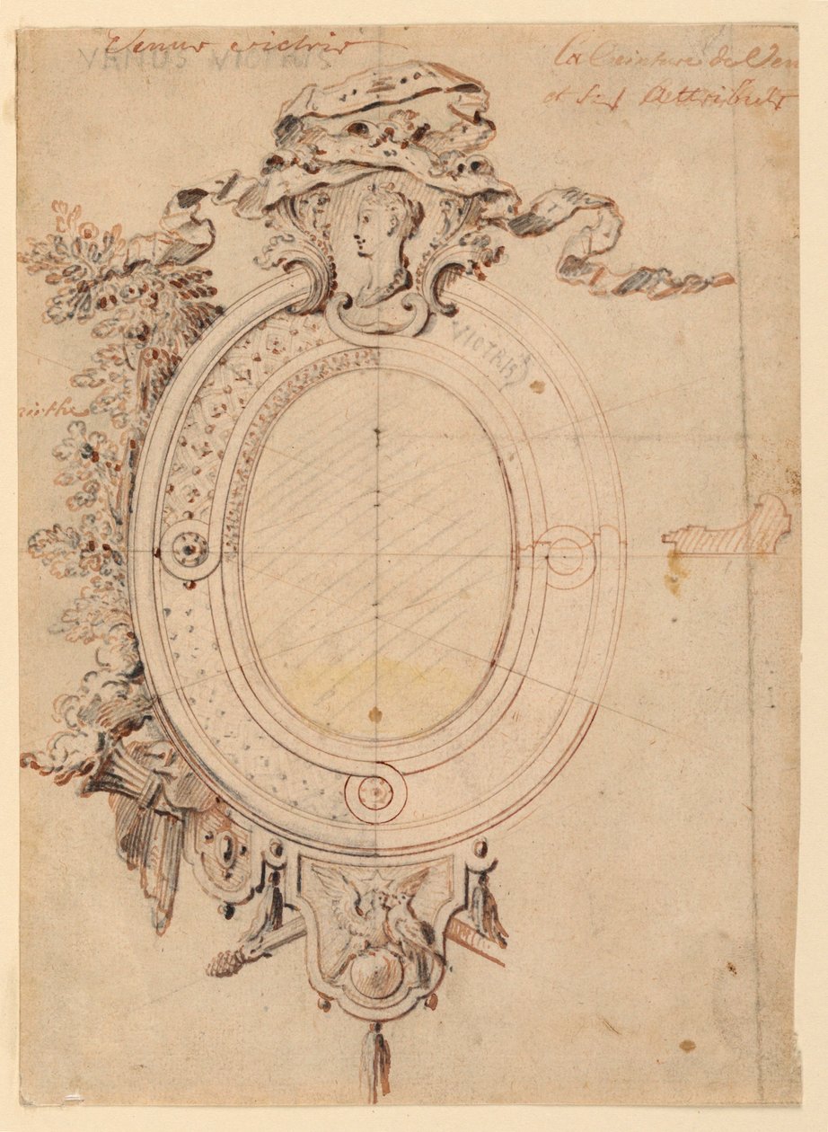Design for en oval ramme med temaet Venus Victorious av Gilles Marie Oppenord