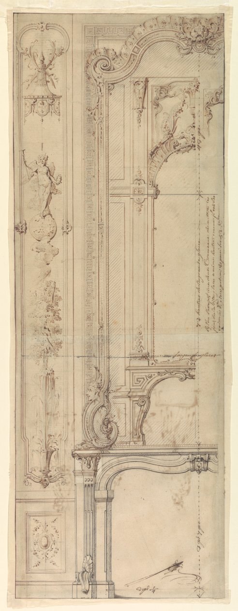 Design for skorsteinsmanteler for Hotel de Pomponne, Place des Victoires, Paris av Gilles Marie Oppenord