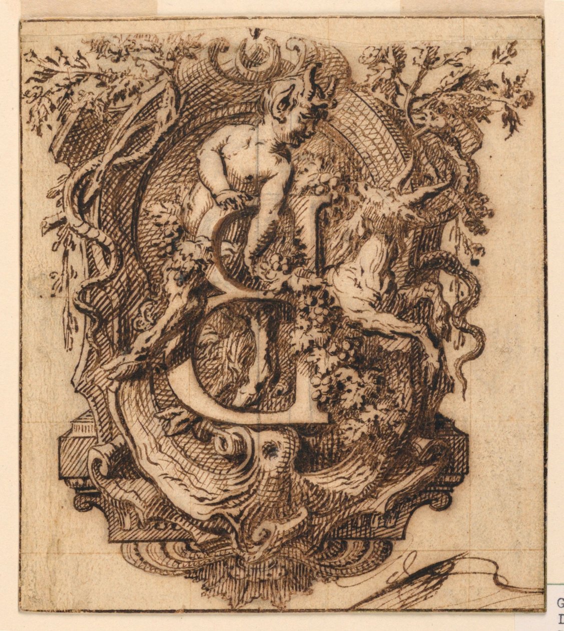 Ornamental design for bokstaven B av Gilles Marie Oppenord