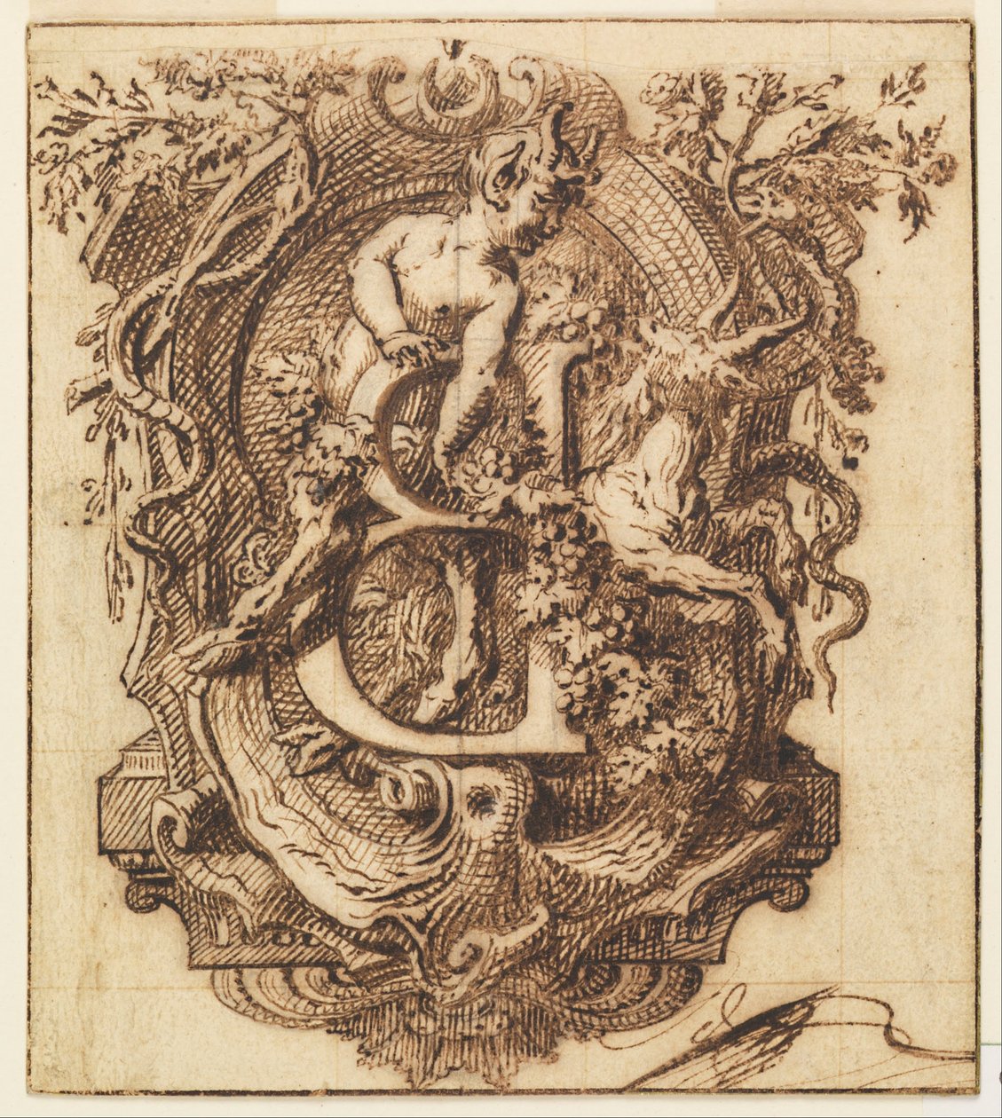 Ornamental design for bokstaven B av Gilles Marie Oppenord