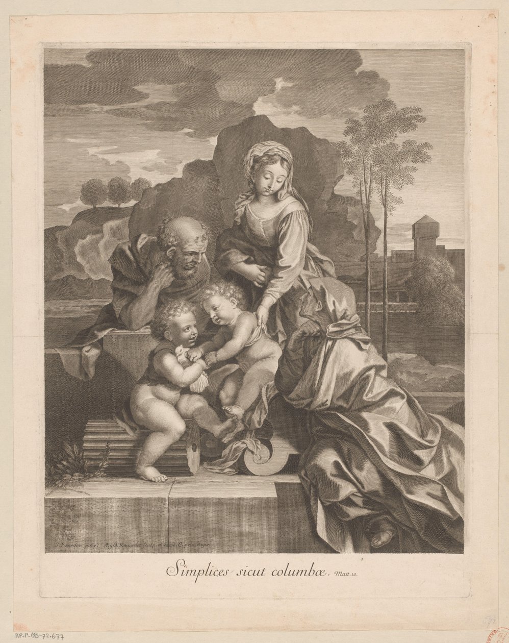 Hellig familie med Elizabeth og døperen Johannes med due av Gilles Rousselet