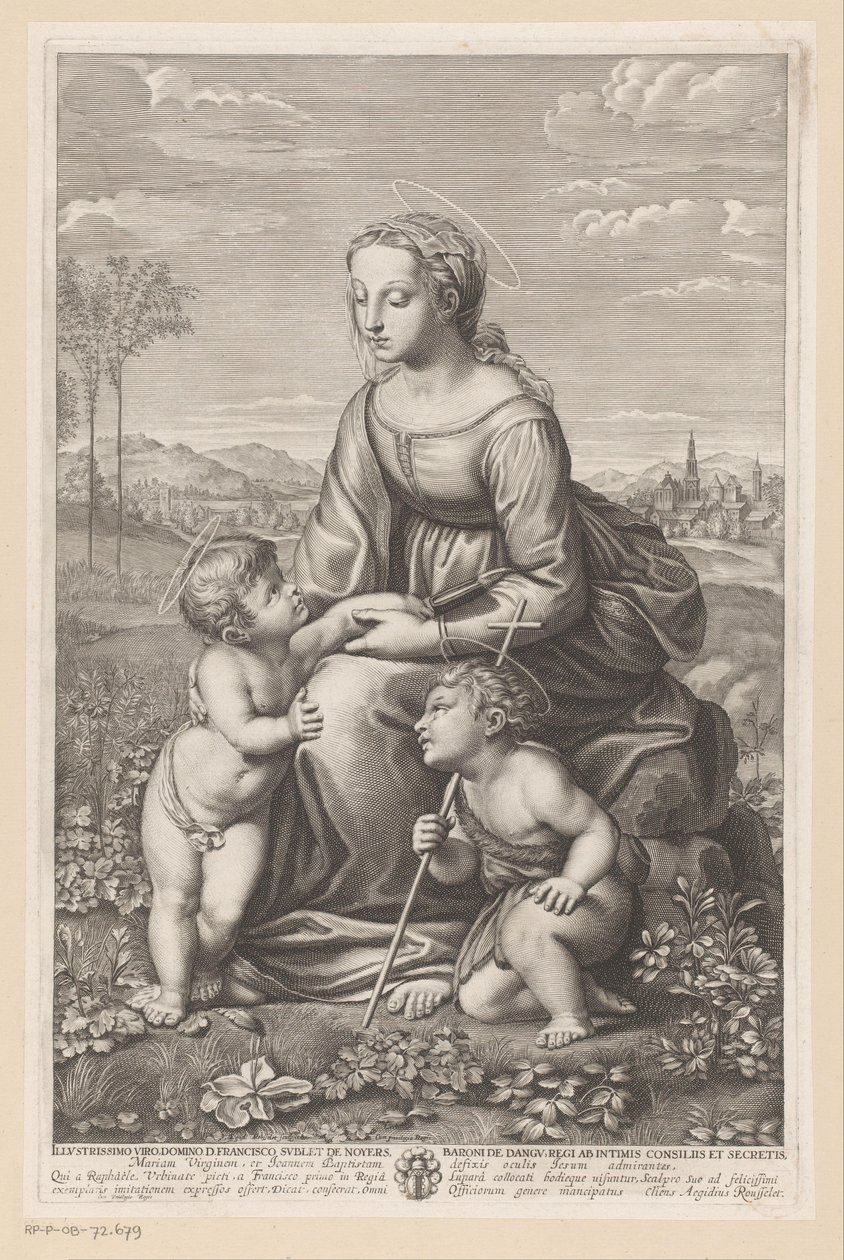 Maria med barn og døperen Johannes i et englandskap av Gilles Rousselet