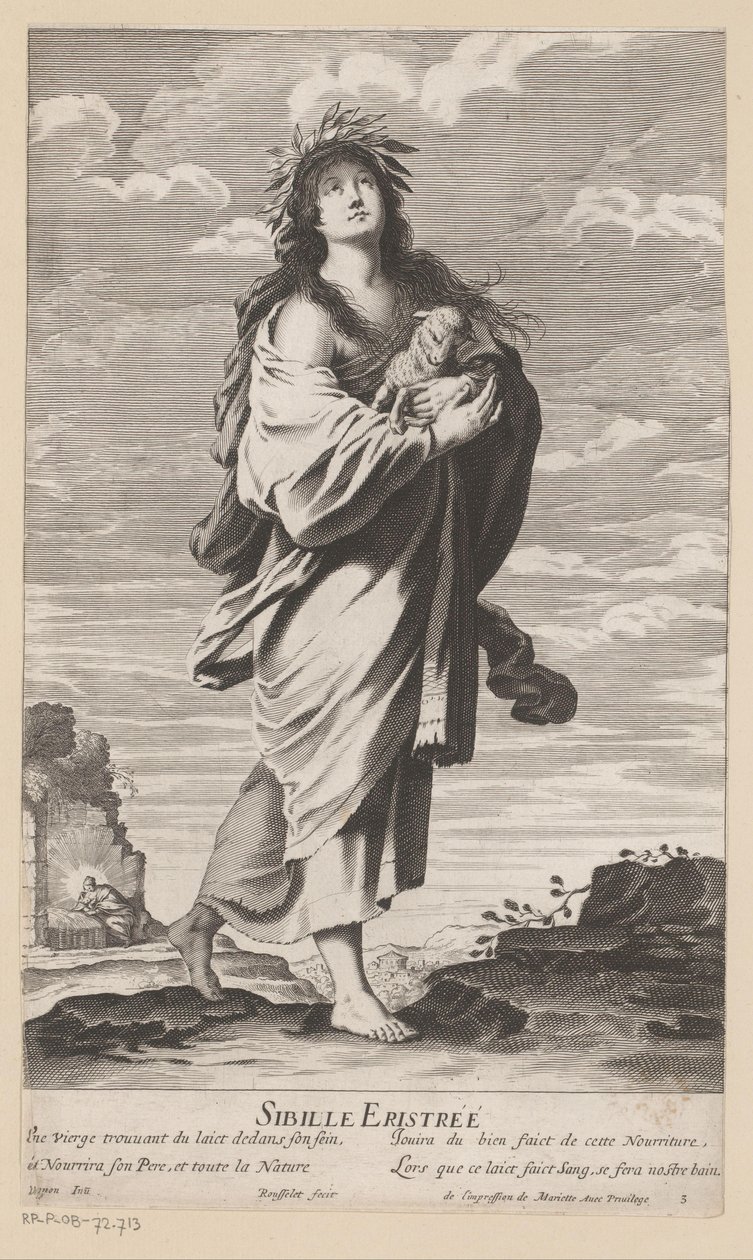 Sibyll of Erythrae, med Maria og barnet i bakgrunnen Sibille Eritrée (tittel på objekt) Sibyls (serietittel) Les Sibylles (serietittel) av Gilles Rousselet