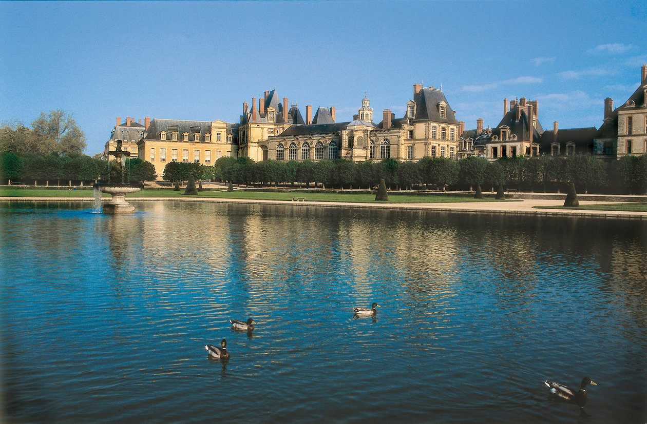 Slottet Fontainebleau i Seine og Marne (Seine-et-Marne), Frankrike. Arkitektur av Gilles Le Breton (ca av Gilles and Delorme Philibert Le Breton