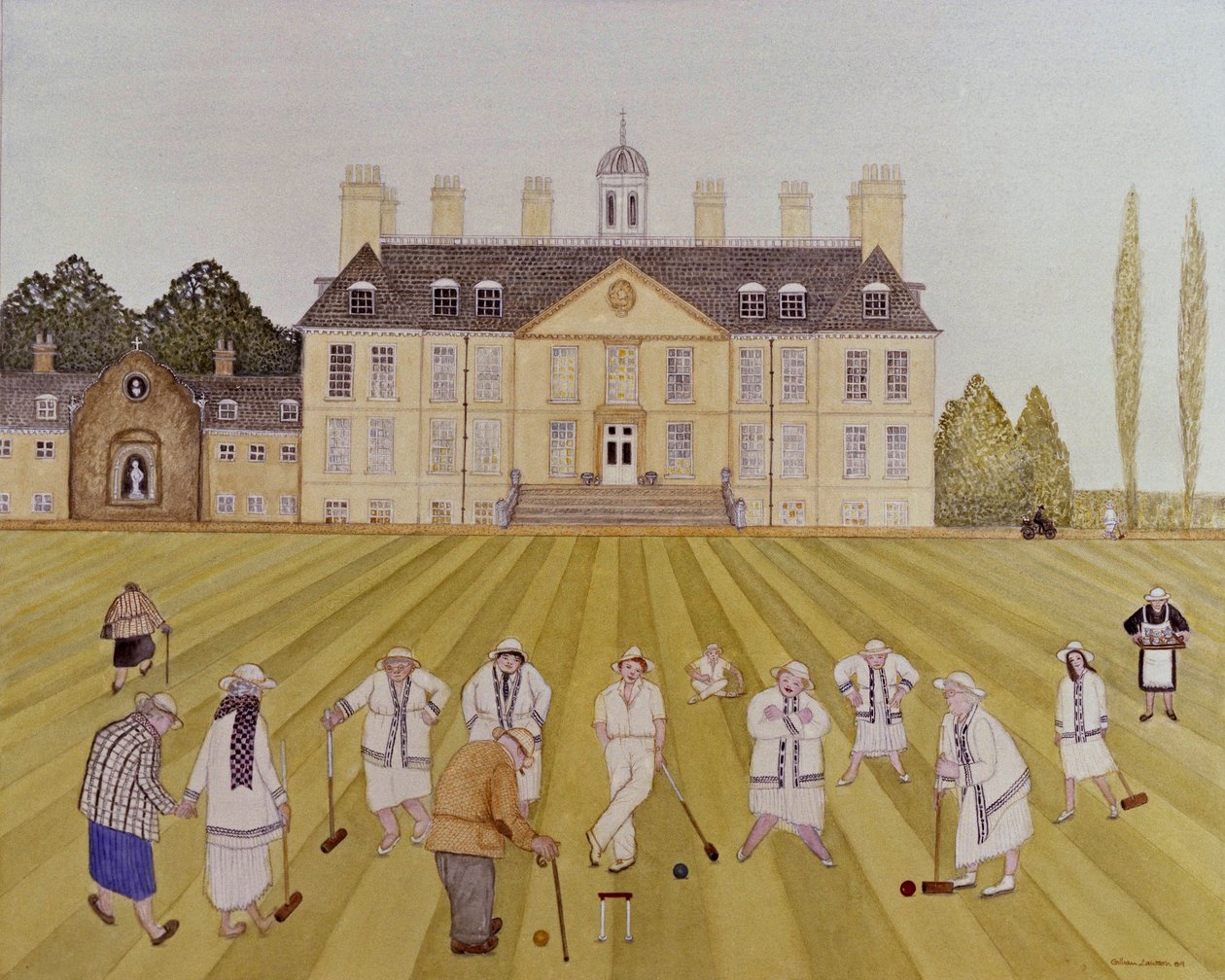 Croquet on the Lawn, 1989 (akvarell på papir) av Gillian Lawson