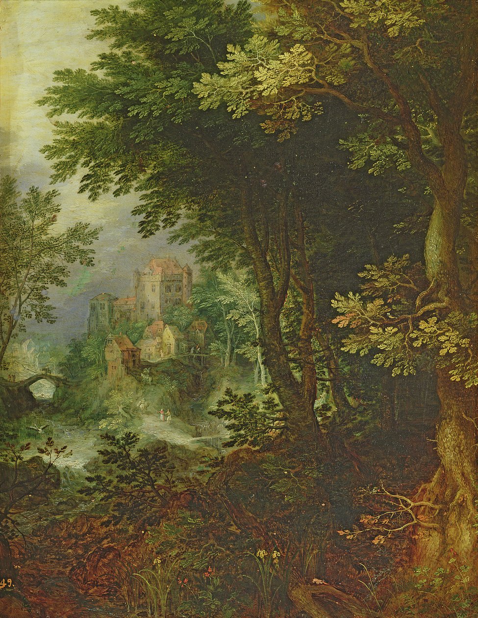 Landskap (olje på kobber) av Gillis van III Coninxloo