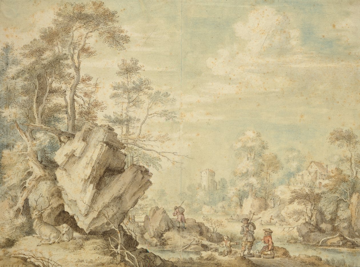 Landskap, 1623 (penn og wc på papir) av Gillis Claesz d Hondecoeter