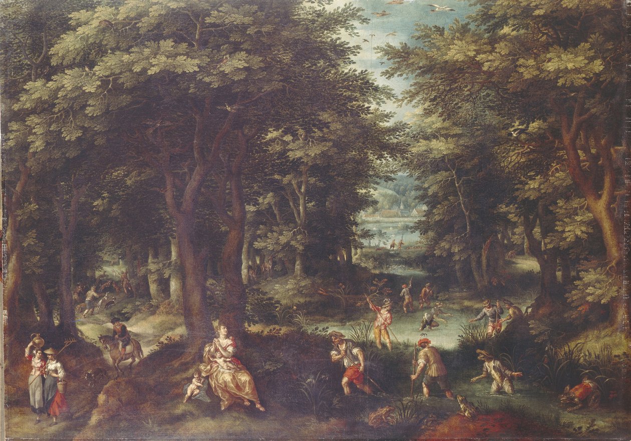 Landskap med Leto og Peasants of Lykia av Gillis van Coninxloo
