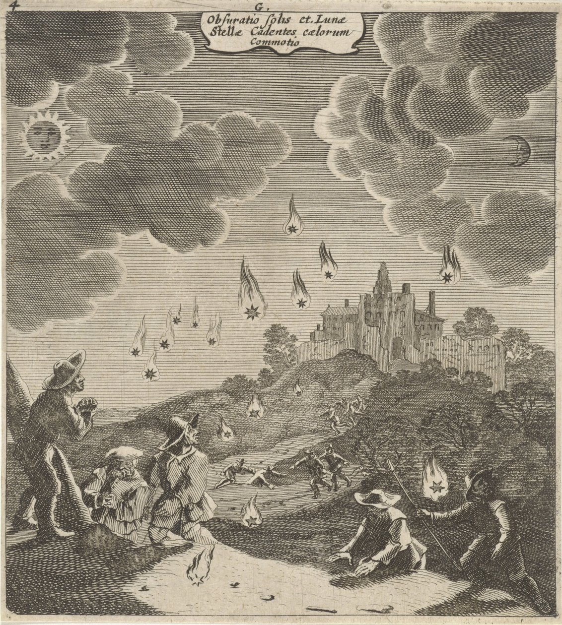 Zons- en maansverduistering Tilsløringen av solen og månen, den fallende stjernen, himmelens risting (tittel på objekt) av Gillis van Scheyndel (I)