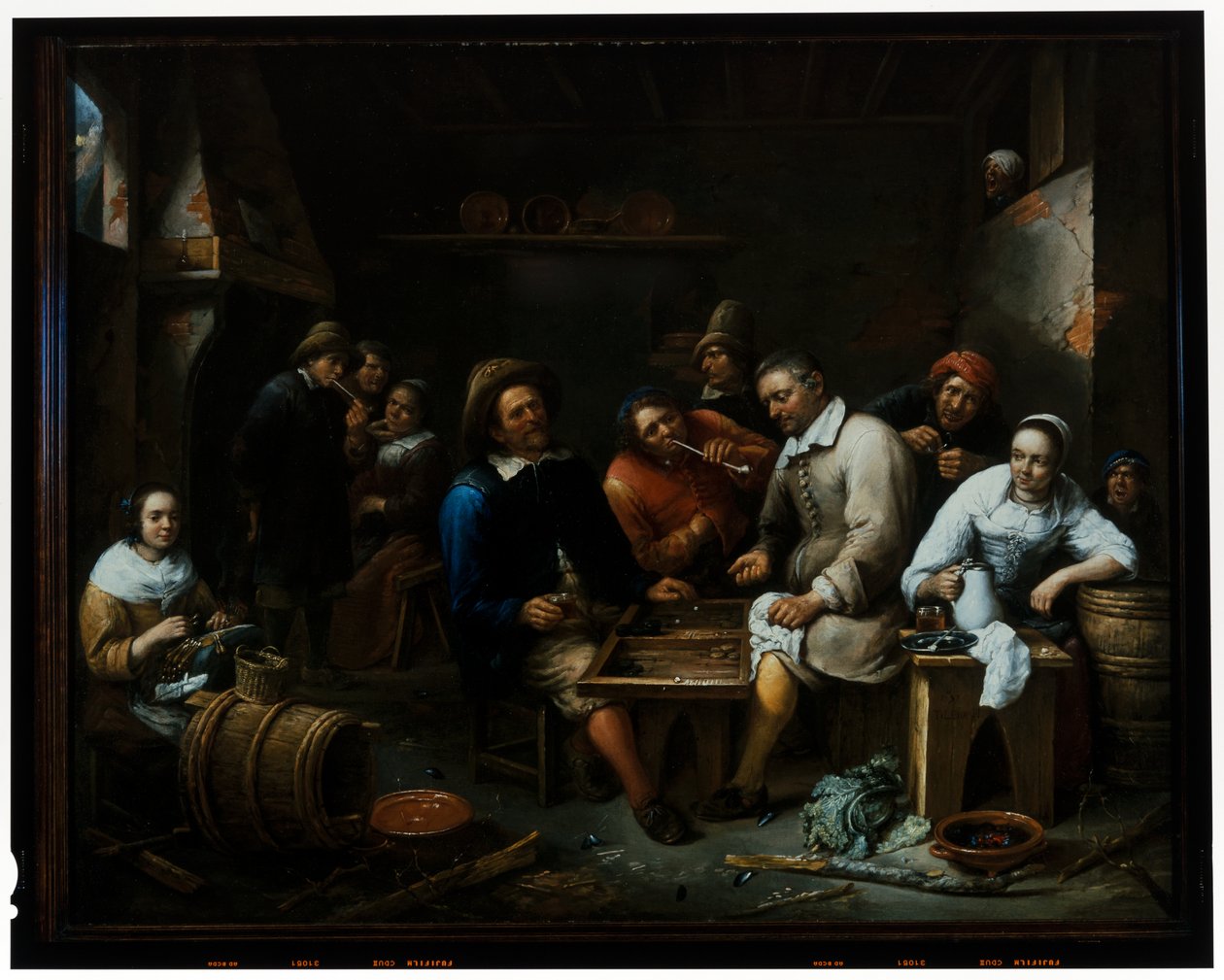 Backgammon-spillere i et interiør i en taverna av Gillis van Tilborgh