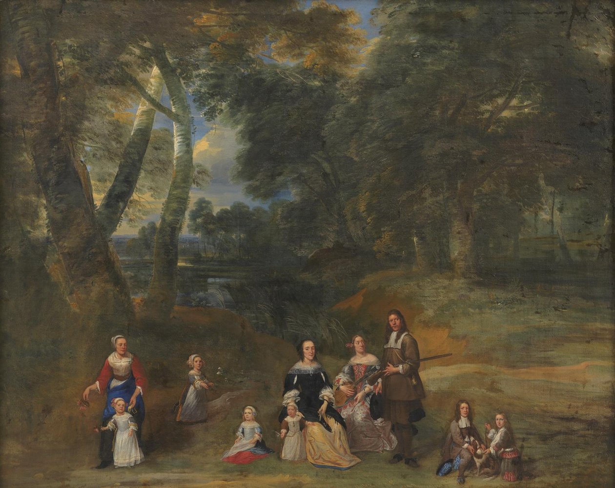 Familiegruppe i et landskap av Gillis van Tilborgh