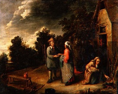 Bønder ved en hytte av Gillis van Tilborgh