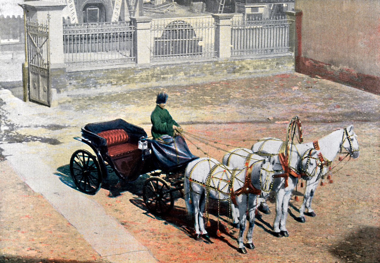 En troika med tre hester om sommeren, Russland, ca 1890 av Gillot