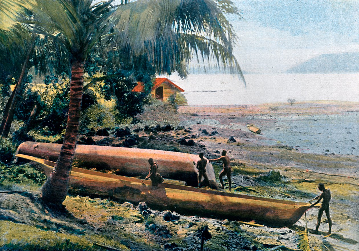 Bygge kanoer, Andaman- og Nicobarøyene, Det indiske hav, c1890 av Gillot
