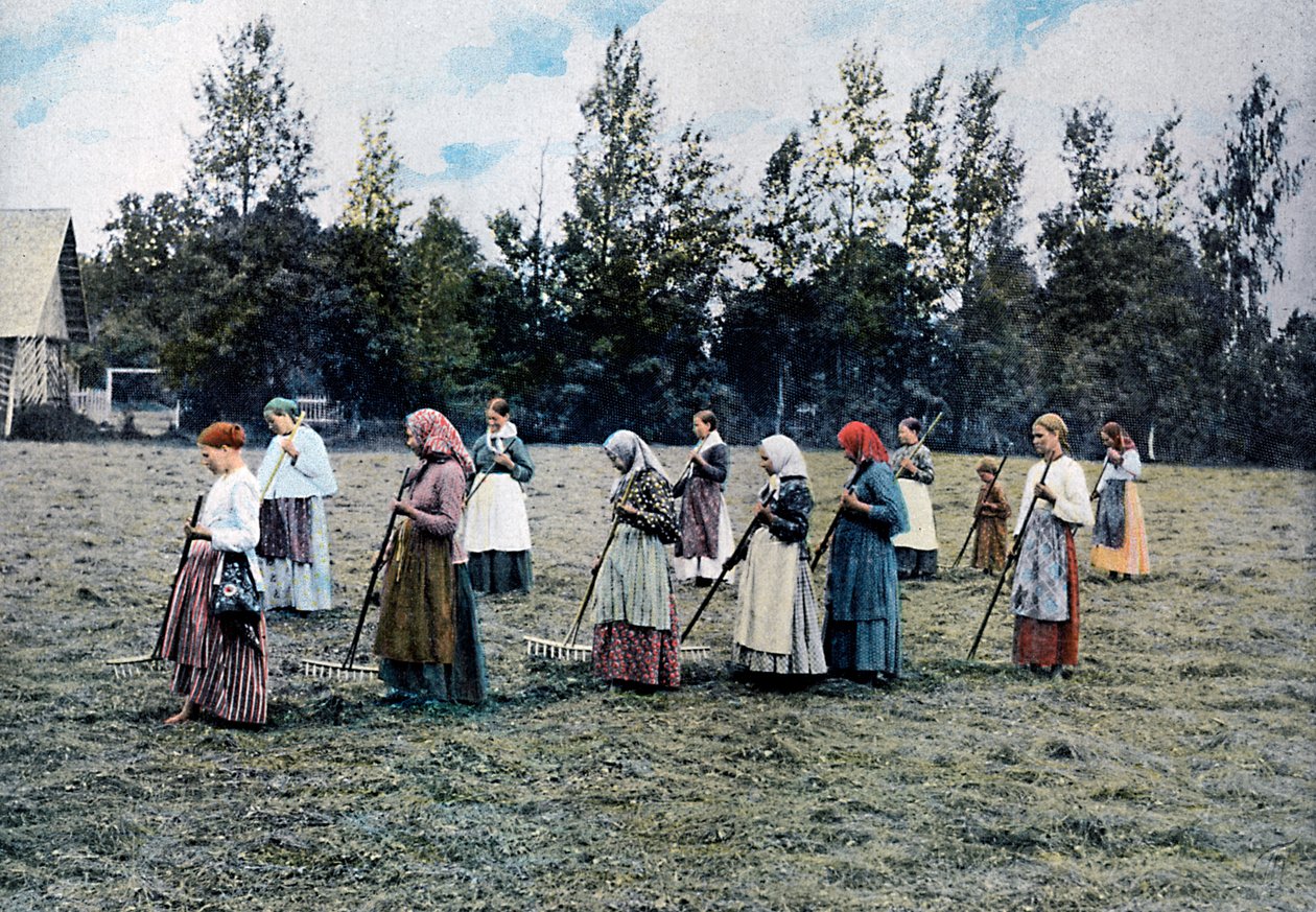 Høyproduksjon rundt Moskva, Russland, ca 1890 av Gillot