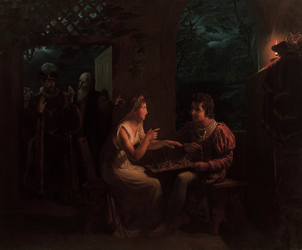 Ferdinand og Miranda spiller et parti sjakk, 1822. av Gillot Saint Evre