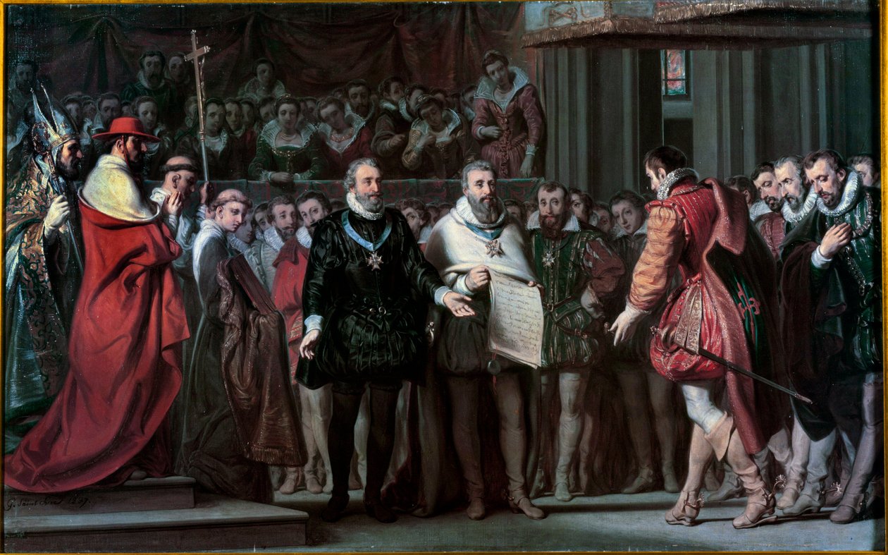 Filip II av Spania anerkjenner Henrik IV som konge av Frankrike Maleri av Gillot Saint Evre (1791-1858) 1837 Søn. 0,17x0,71 m av Gillot Saint Evre