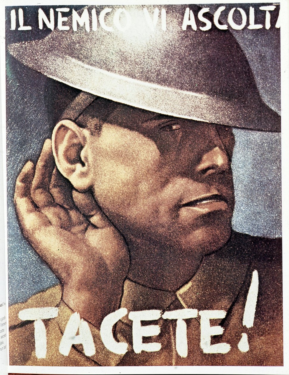 Silence, the enemy listen) - Italiensk propagandaplakat, v.1942 Illustrasjon av Gino Boccasile (1901-1952) av Gino Boccasile