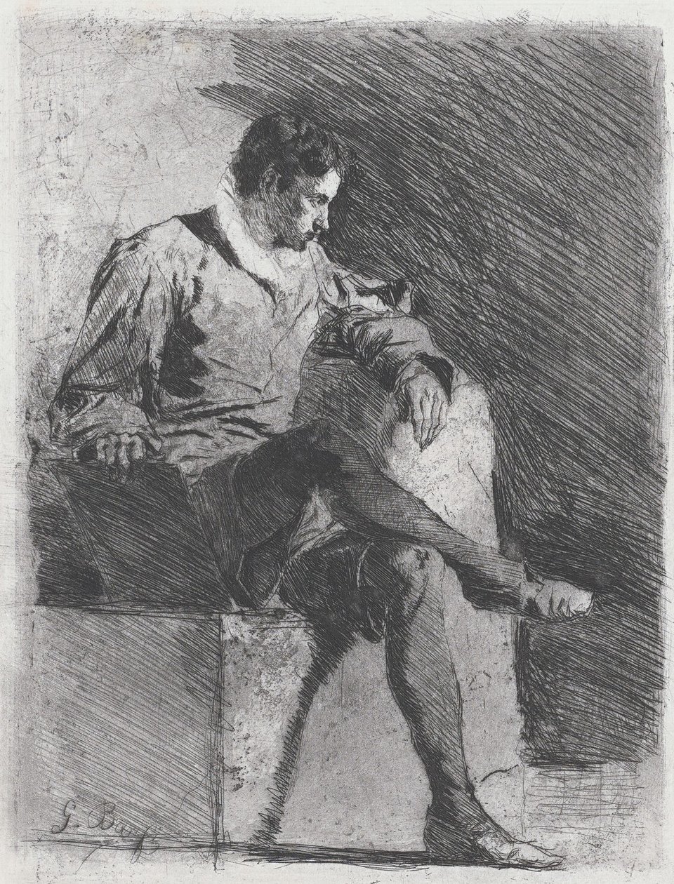 Sittende mann i kostyme fra sekstende århundre, ca. 1878. av Gioacchino Banfi