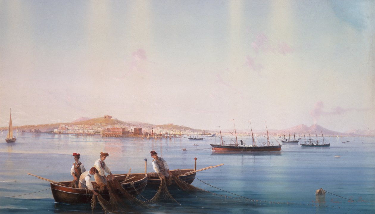 Utsikt over Napoli fra havet (kroppsfarge på papir) av Gioacchino La Pira