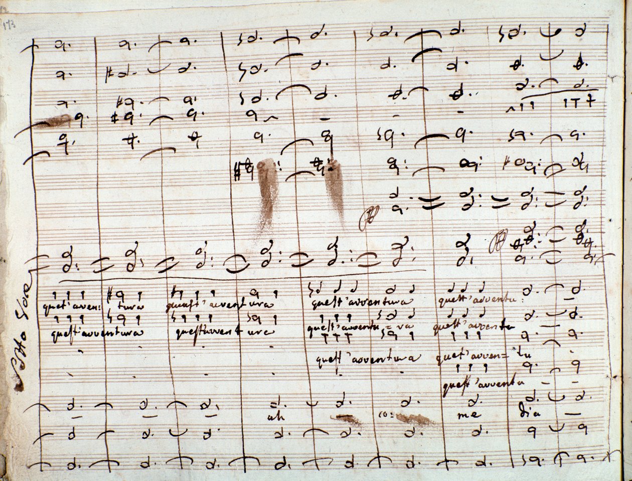 Musikalsk partitur for Questavventura-arien, i The Barber of Sevilla (blekk på papir) av Gioachino Rossini