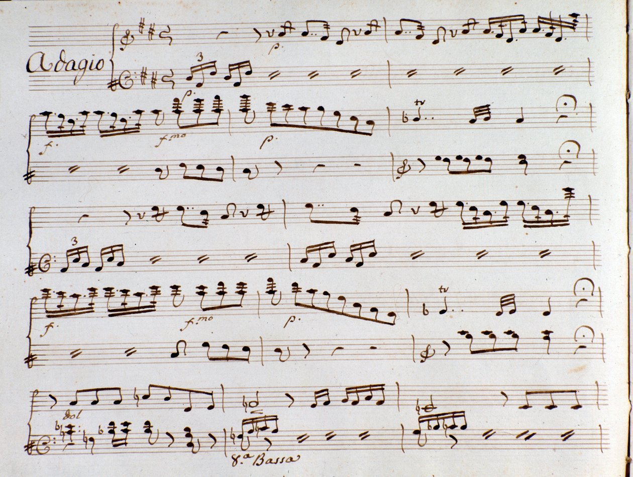 Side med partitur til symfonien til The turk in Italy av Gioacchino Rossini av Gioachino Rossini