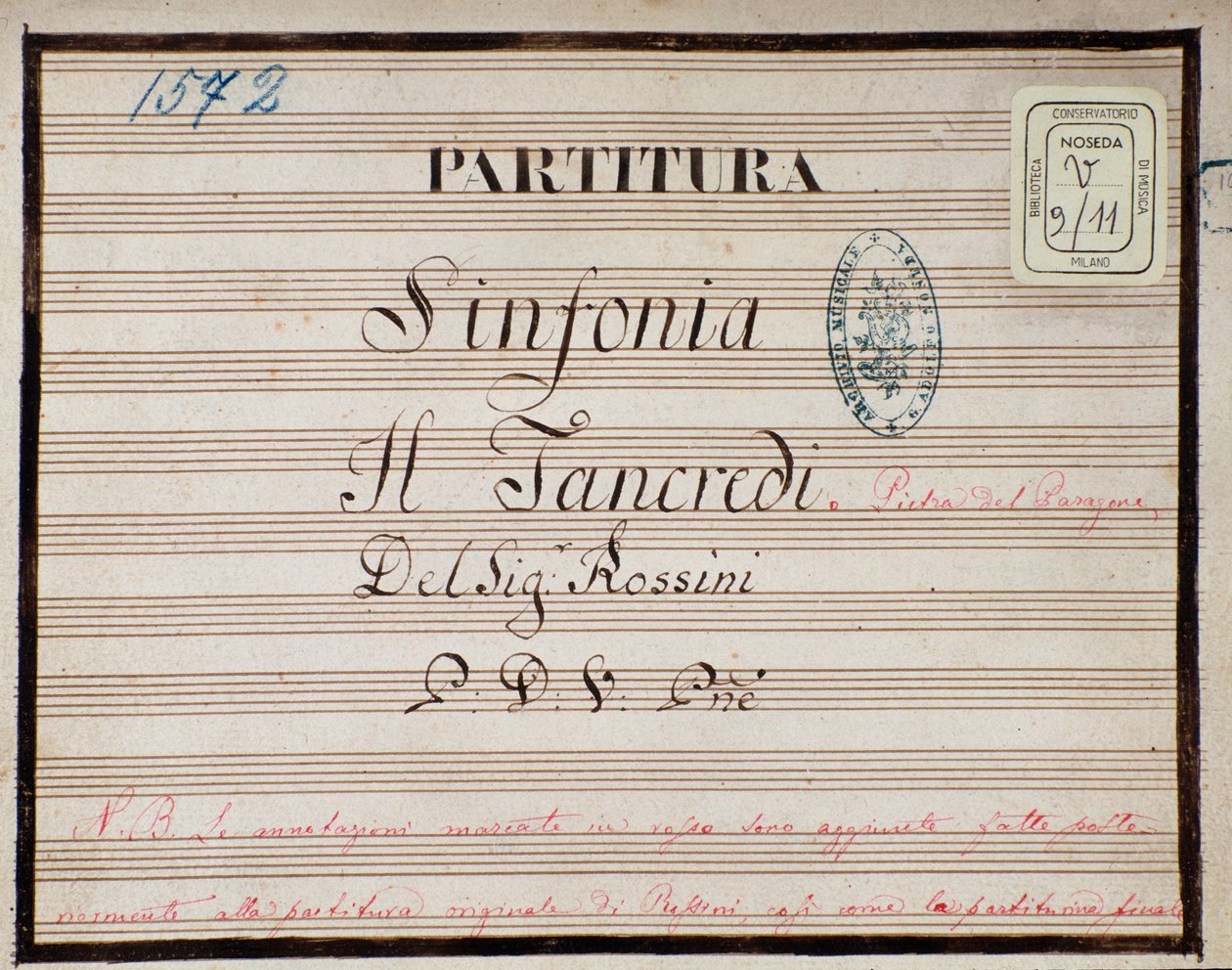 Noter til den reduserte symfonien for pianoet til Tancredi, opera av Gioacchino Rossini av Gioachino Rossini