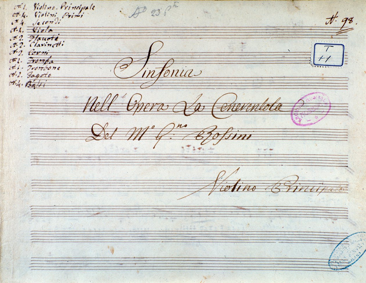 Tittelside med partitur av fiolin for symfoni i Askepott, eller Goodness Triumphant av Gioachino Rossini av Gioachino Rossini