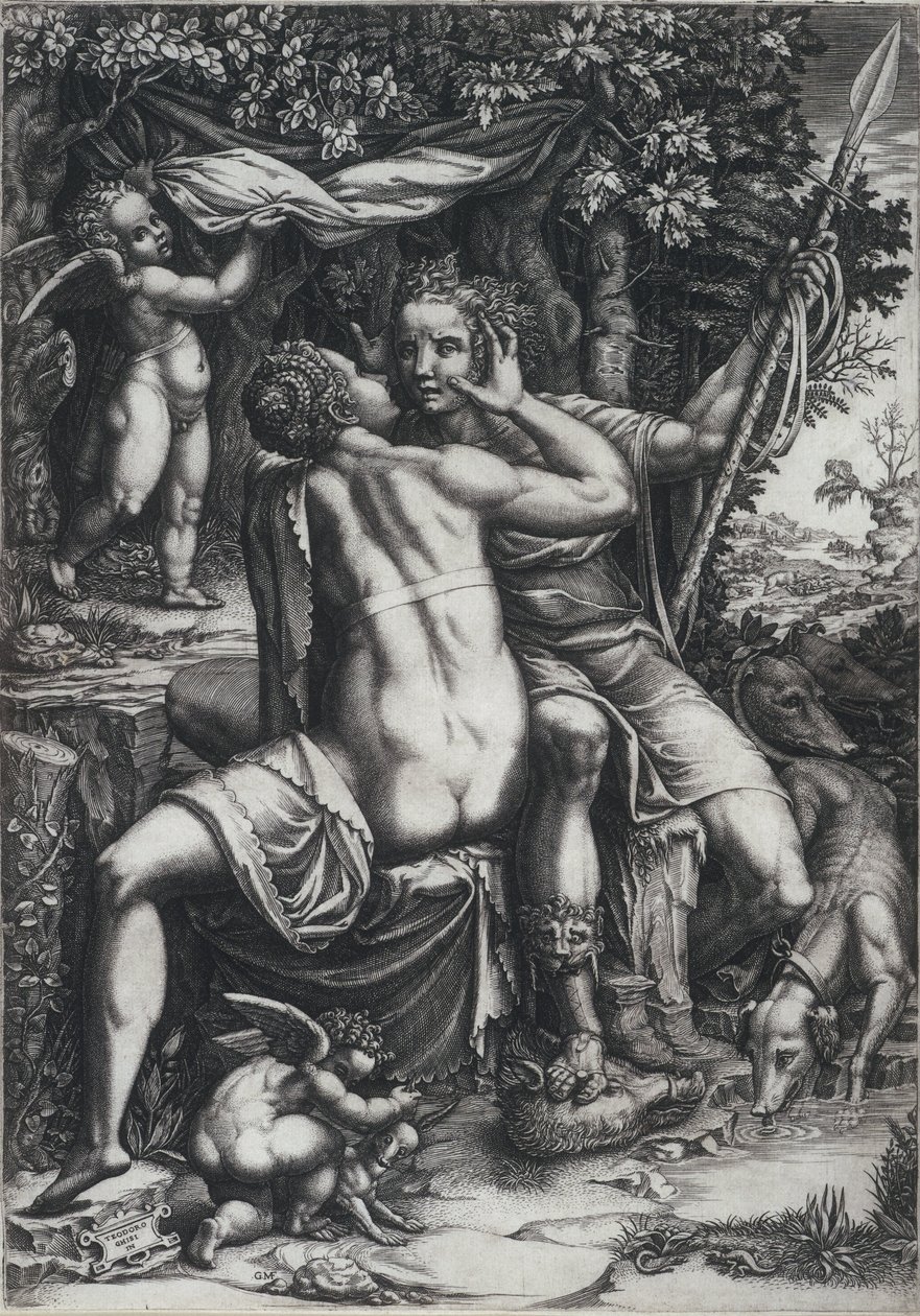 Venus og Adonis av Giorgio Ghisi