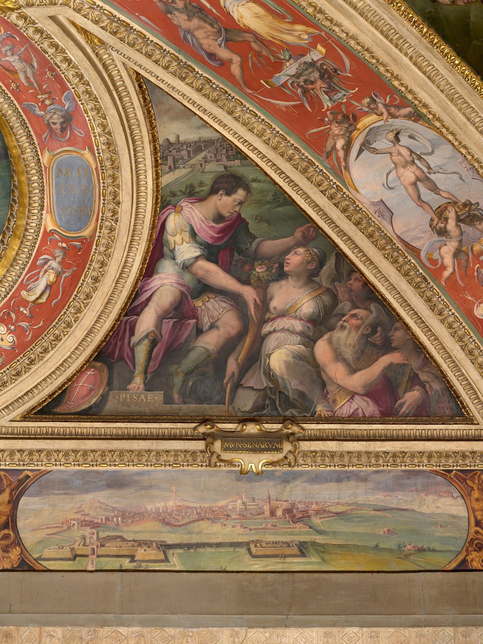 Allegori av Pisa; til bunnen, utsikt over Siena av Giorgio Vasari