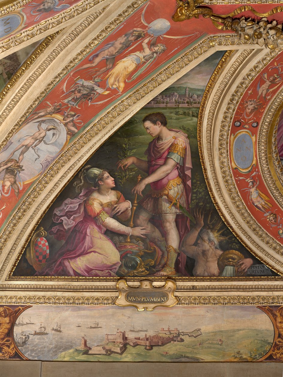 Allegory of Pistoia; til bunnen, utsikt over Piombino av Giorgio Vasari