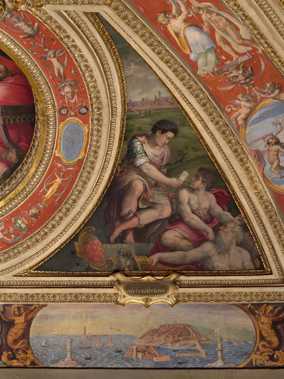 Allegory of Prato; til bunnen, utsikt over Livorno av Giorgio Vasari