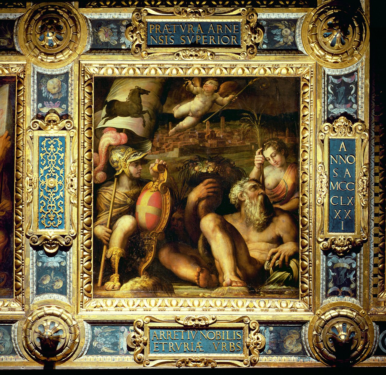 Allegori om byen Arezzo, fra taket på Salone dei Cinquecento, 1565 (panel) av Giorgio Vasari