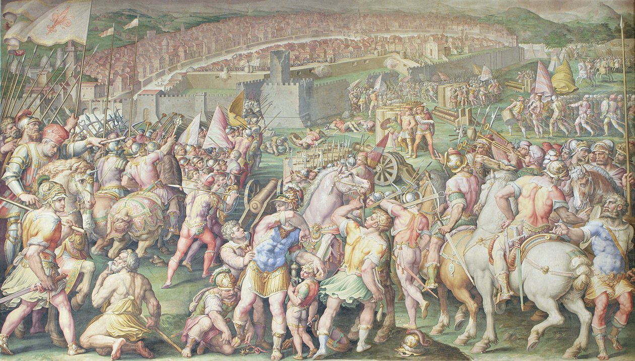 Pisa angrepet av de florentinske troppene, Salone dei Cinquecento, 1555-72 av Giorgio Vasari