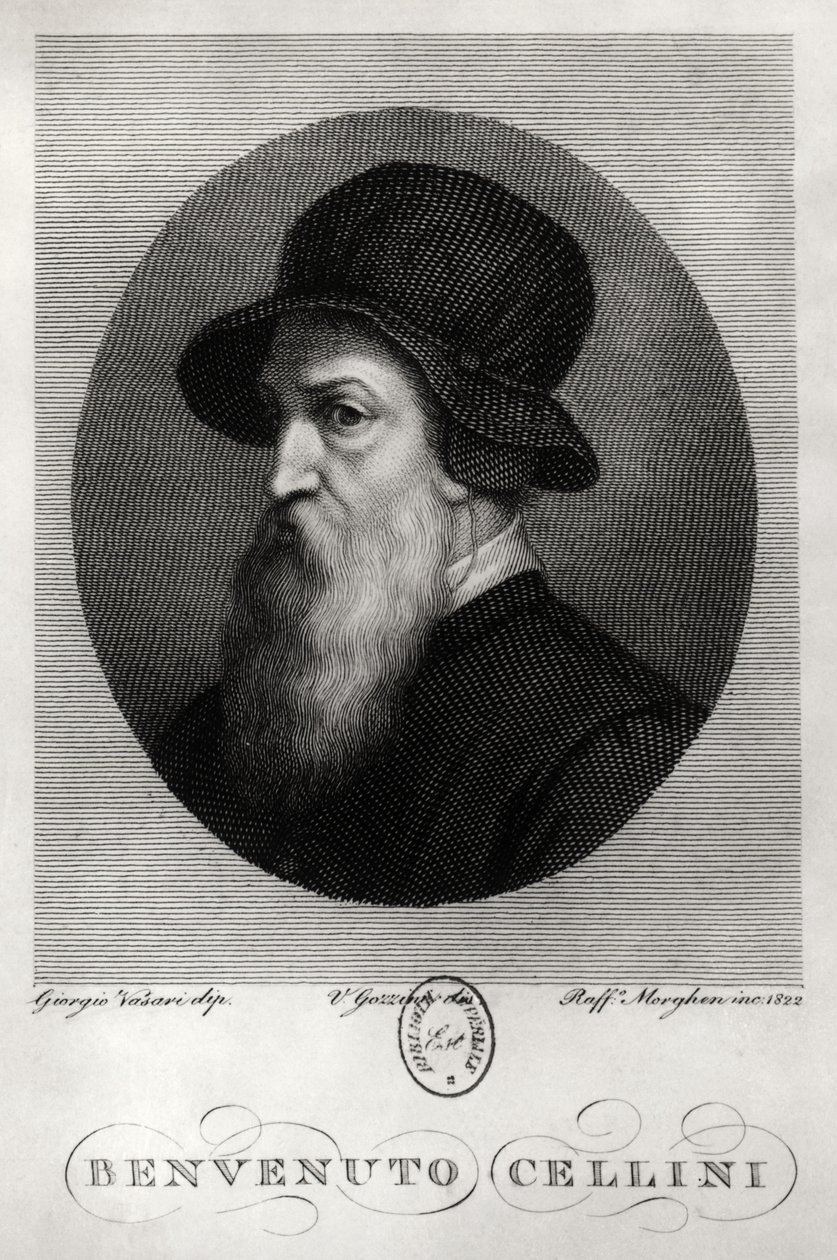 Portrett av Benvenuto Cellini (1500-71) gravert av Rafaello Morghen (1758-1833) 1822 av Giorgio Vasari