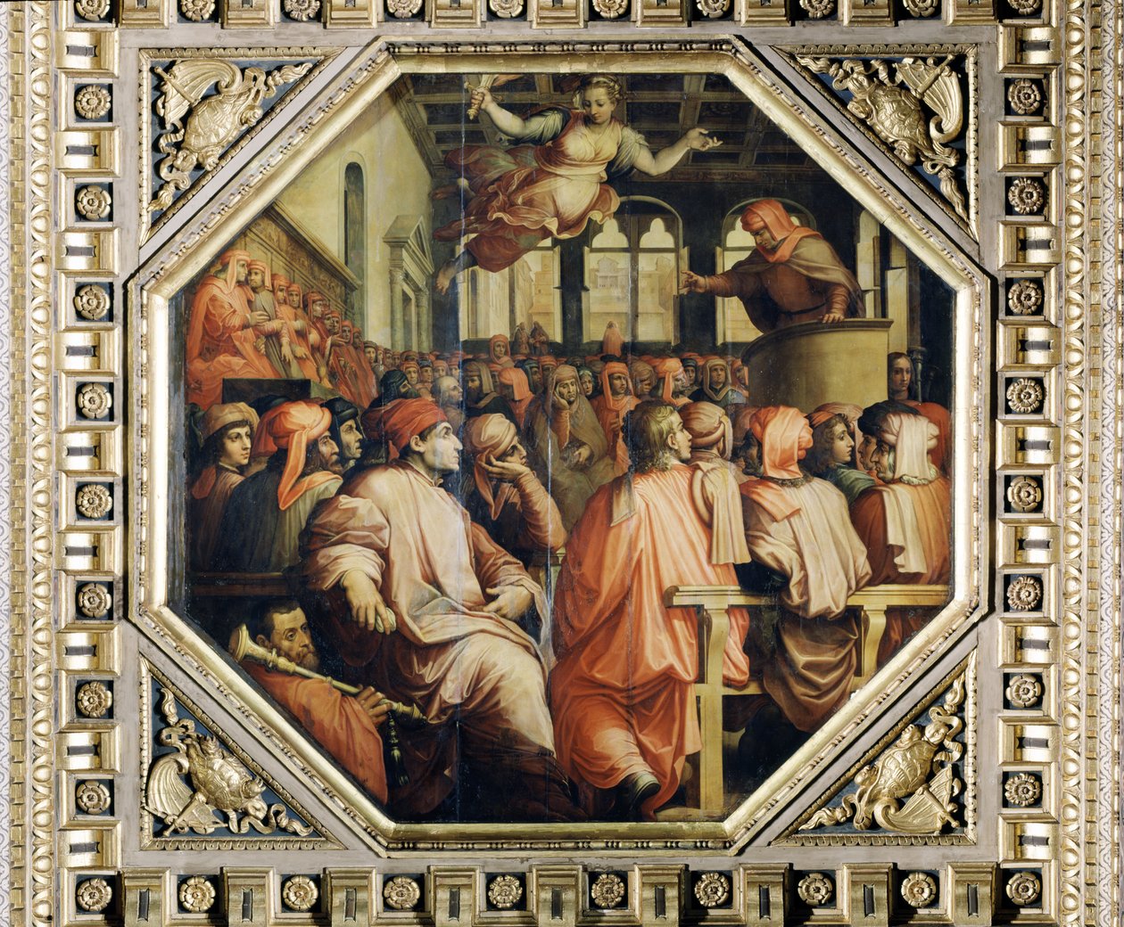 Antonio Giacominis bønn for krigen med Pisa fra taket på Salone dei Cinquecento, 1565 (panel) av Giorgio Vasari