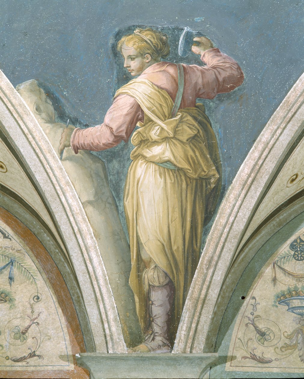Skulptur, De fire kunstene, Peduccio, Camera della Fama, 1542 av Giorgio Vasari