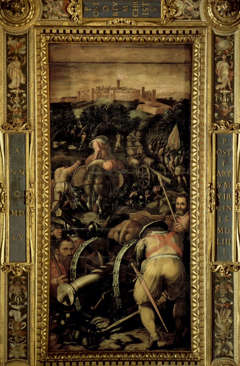 Fangsten av Monteriggioni fra taket på Salone dei Cinquecento, 1565 (panel) av Giorgio Vasari