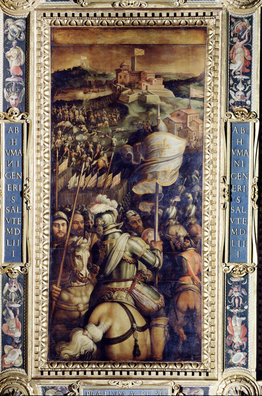 Fangsten av festningen Monastero fra taket på Salone dei Cinquecento, 1565 (panel) av Giorgio Vasari