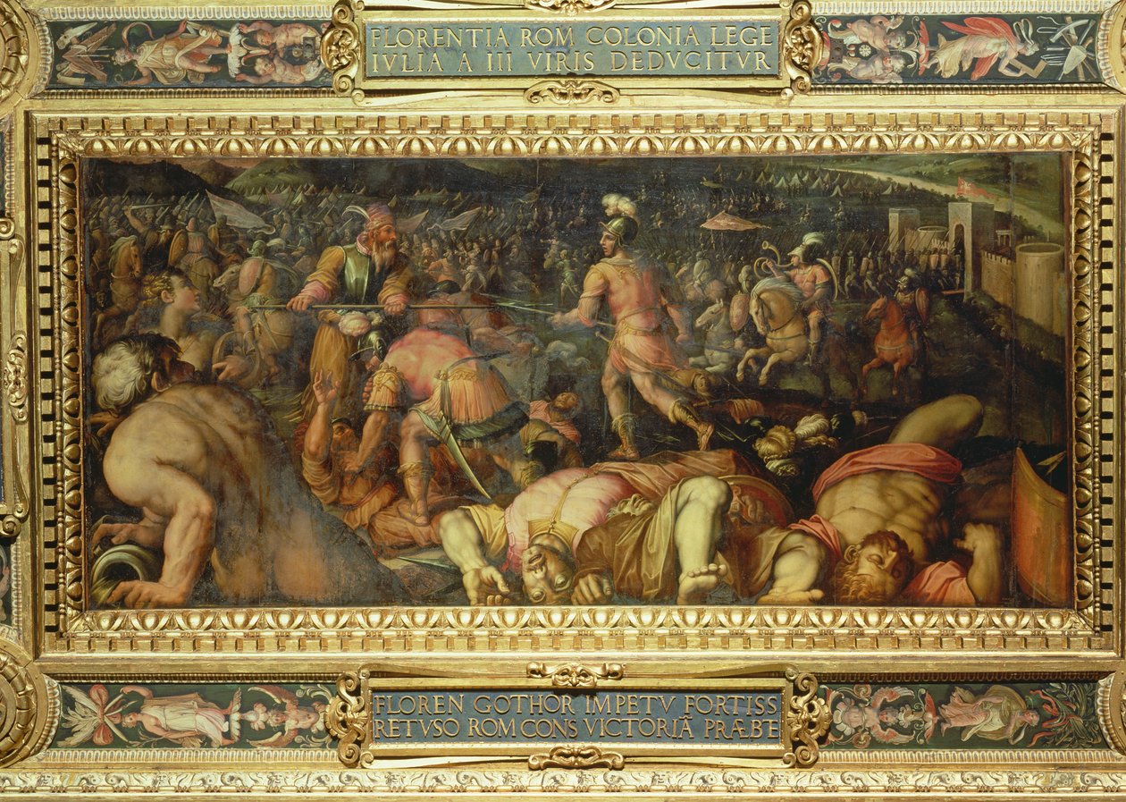 Nederlaget til Radagasio fra taket på Salone dei Cinquecento, 1565 (panel) av Giorgio Vasari