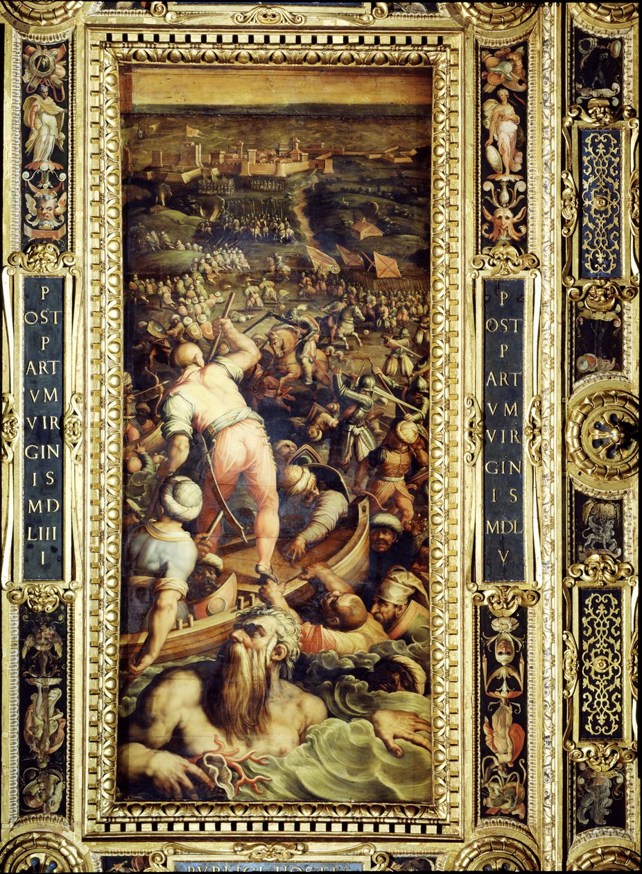 Tyrkernes nederlag ved Piombino fra taket på Salone dei Cinquecento, 1565 (panel) av Giorgio Vasari