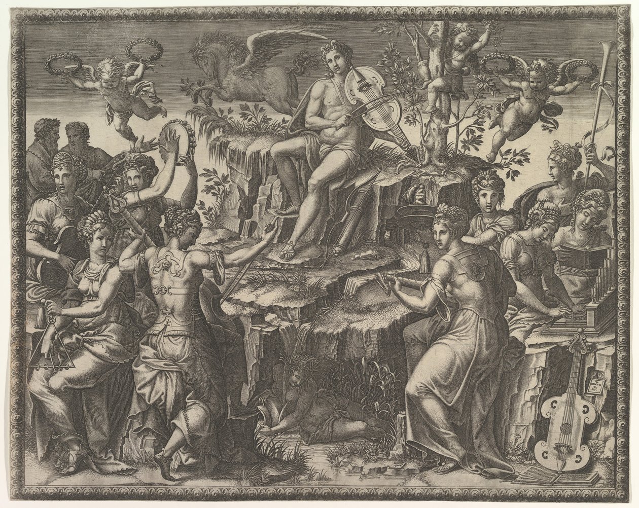 Apollo og musene, ca. 1557. av Giorgio Ghisi