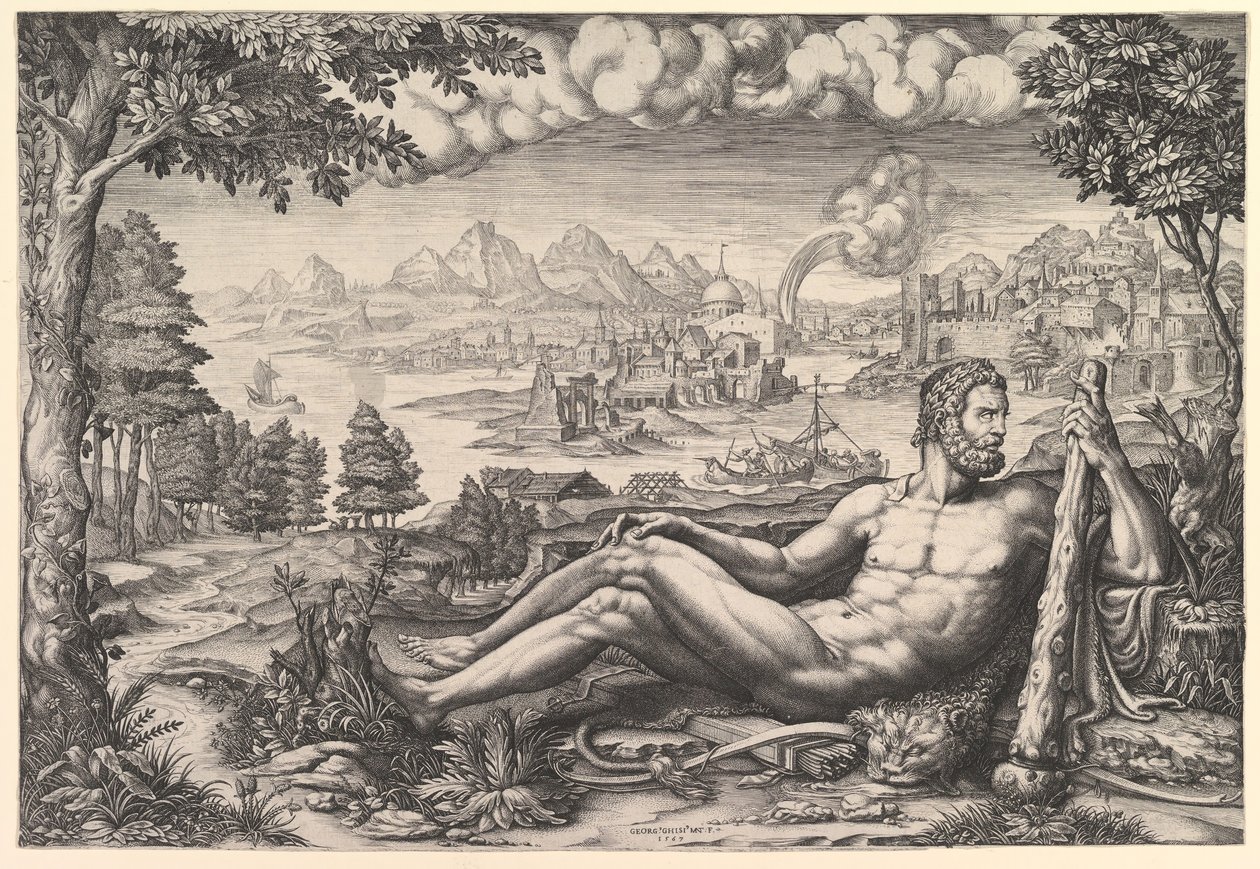 Hercules hviler fra sitt arbeid, 1567. av Giorgio Ghisi