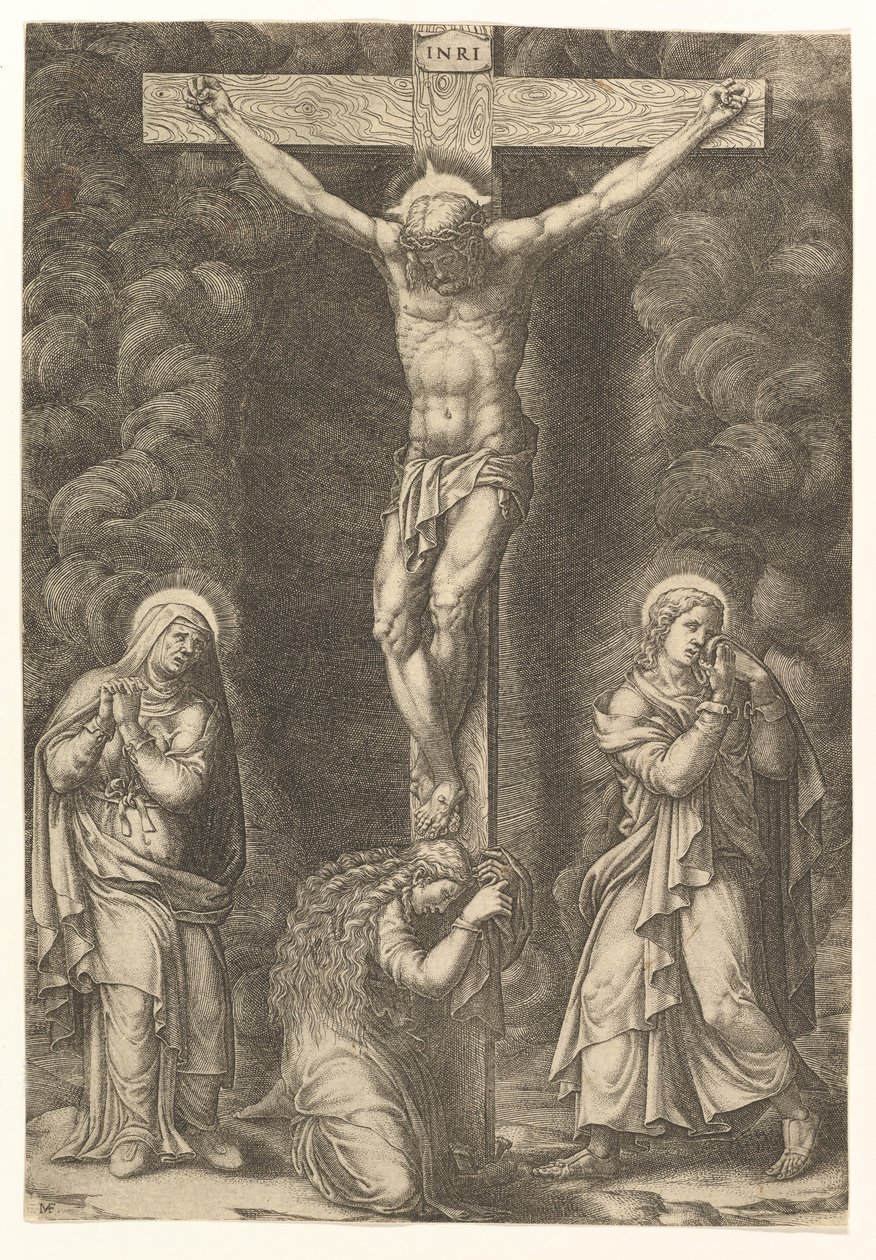 Korsfestelsen med Jomfruen, Magdalen og St. Johannes, slutten av 1570-årene. av Giorgio Ghisi