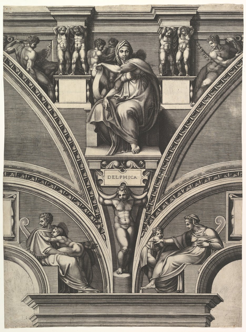 The Delphic Sibyl, fra serien med profeter og sibyller i det sixtinske kapell, 1570-75. av Giorgio Ghisi