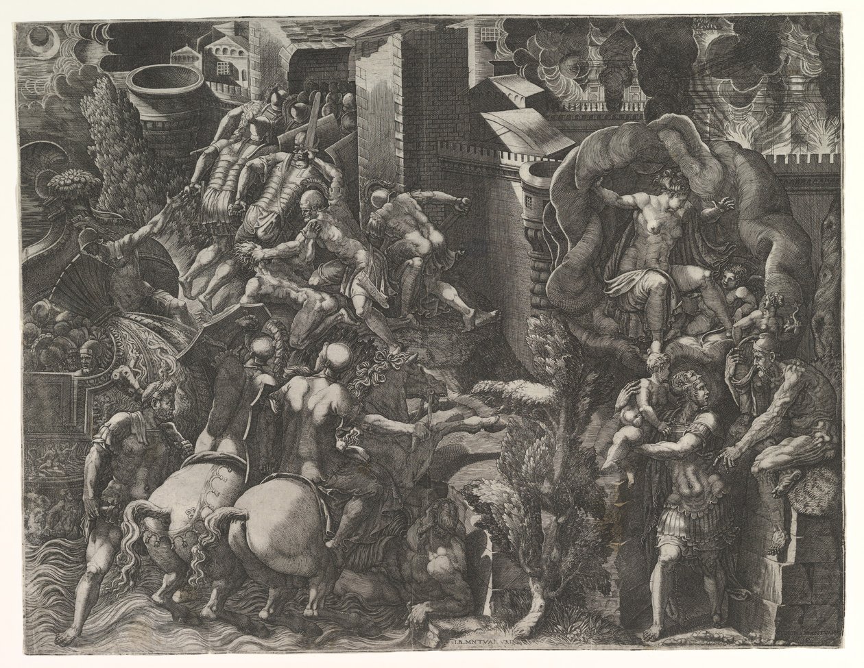 The Fall of Troy and Escape of Aeneas, midten av 1540-årene. av Giorgio Ghisi