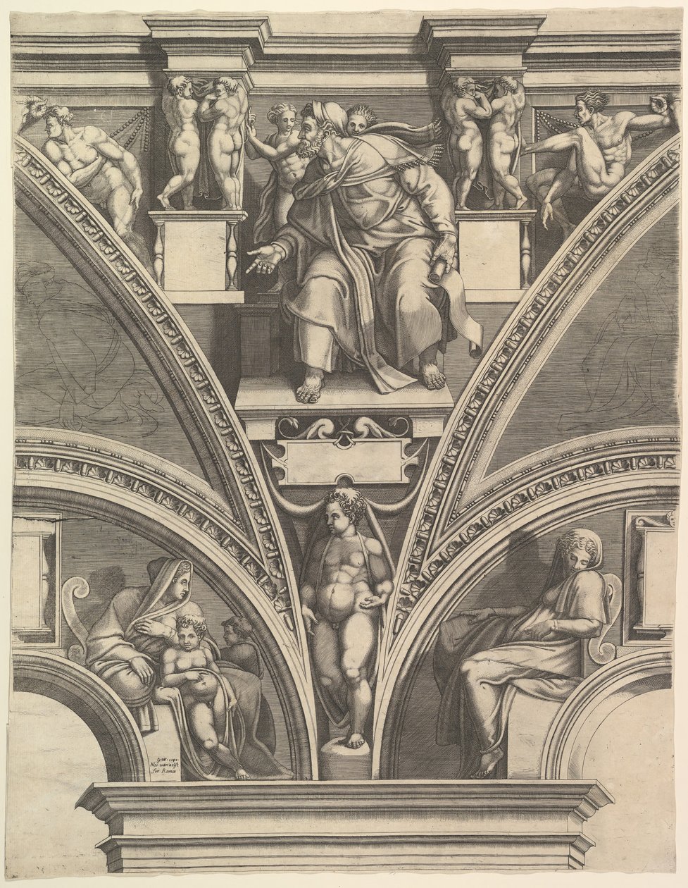 Profeten Esekiel, fra serien med profeter og sibyller i det sixtinske kapell, 1570-75. av Giorgio Ghisi